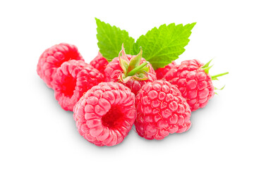 bunch of ripe raspberries on white background, raspberry isolate