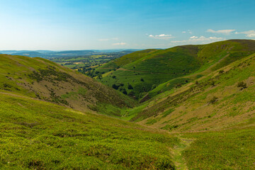 Naklejka premium Hiking in Shropshire Hills in England , sunny weather and hot.