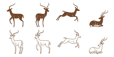 Antelope icon set. Different type of animal. Vector illustration for emblem, badge, insignia.