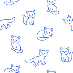 Cute cartoon cat character. Seamless pattern and background. Vector design print.