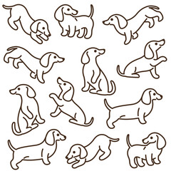 Cartoon happy dachshund - simple trendy pattern with different dogs. Flat vector illustration for prints, clothing, packaging and postcards. 