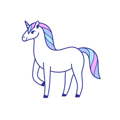 Cartoon unicorn with color mane. Stylized illustration in cartoon style.