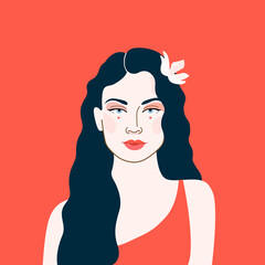 Portrait of girl with blonde hair. Cute illustration of woman face. Contour line illustration for beauty salons, cosmetics. 