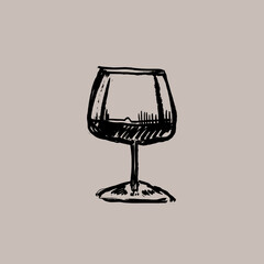 Fototapeta na wymiar Hand drawn vector illustration with glass of wine. Graphic vintage design.