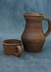   Ceramics, a ceramic product made with your own hands, made on a potter's wheel, a jug, a mug, clay.       