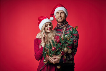 family young couple in new year clothes together romance christmas
