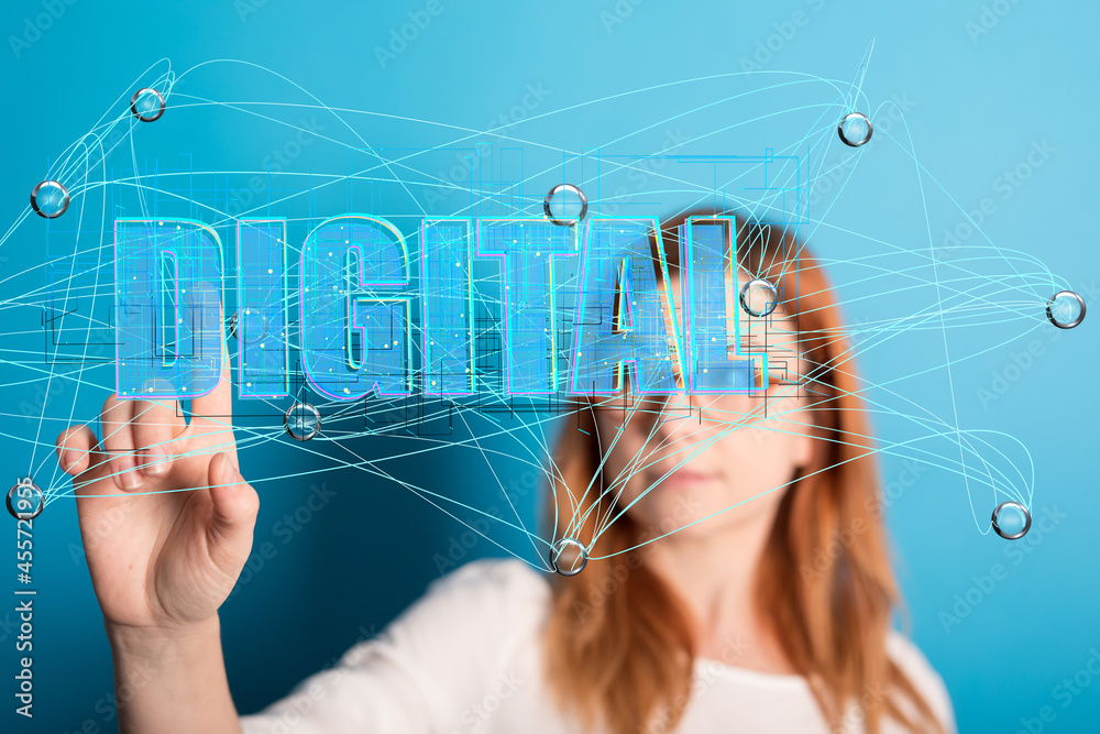 Poster Big data and artificial intelligence concept. Machine learning and cyber mind domination
