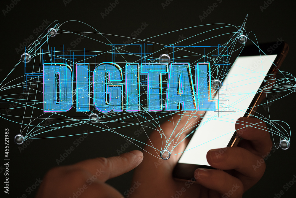 Aufkleber Big data and artificial intelligence concept. Machine learning and cyber mind domination