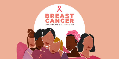Breast Cancer awareness pink woman friend team - obrazy, fototapety, plakaty
