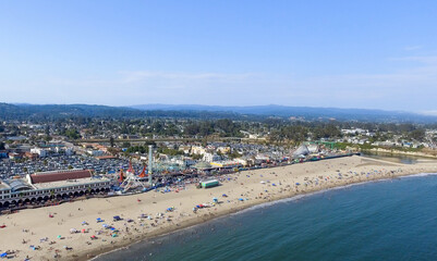 Fototapeta na wymiar Panoramic aerial view of Santa Cruz beach and amusement park, California - USA