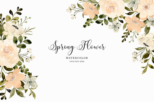 White peach flower spring background with watercolor