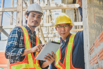 Team work Engineer use tablet work on site construction