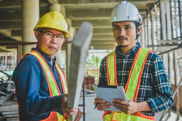 Two Engineer tablet inspection site construction real estate