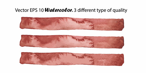 Vector Watercolor Stripes Illustration isolated on white background. Brown Color Brush Stripe in three different type of quality
