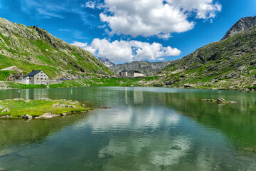 View of the saint bernard pass lake in the alps