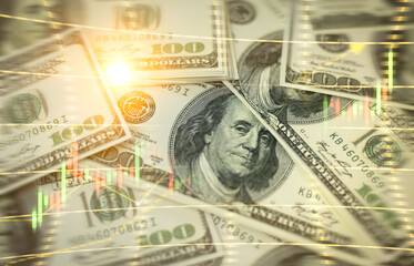 Background with money american hundred dollar bills, Stock market or trading graph. Strategy trend for wealth.