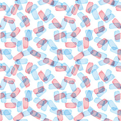 Paintbrush Stroke Blot Seamless Watercolor Pattern. Abstract watercolour shapes in Pink and Blue Color. Light Design for Teen Kid and School Clothes