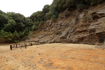 An Etruscan quarry for the extraction of building material. Archaeological Park of Baratti and Populonia. Tuscany - Italy