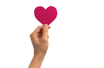 Obraz premium Heart speech bubble in male hand isolated on a white background photo