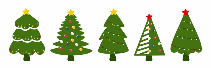 Christmas tree set. Vector illustration in a flat style. The concept of Christmas and New Year.