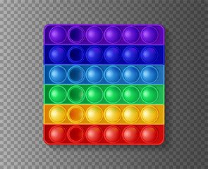 Silicone colorful poppit game, trendy toy pop it antistress on transparent background. Vector illustration