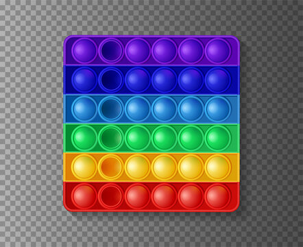 Silicone colorful poppit game, trendy toy pop it antistress on transparent background. Vector illustration