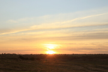 Picturesque view of beautiful countryside sunrise. Early morning landscape