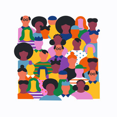 Diverse people cartoon square shape team isolated