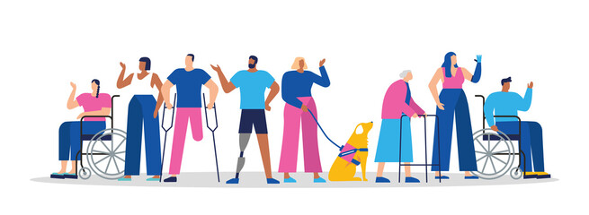 Diverse people team disabled cartoon group