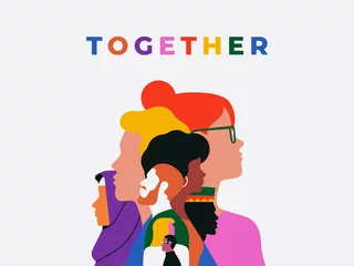 Fotobehang Diverse people face together teamwork concept © Cienpies Design