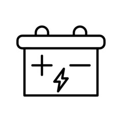 Battery icon. Flat pictogram for web. Line stroke. Simple accumulator symbol isolated on white background. Outline vector eps10