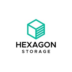 Bold and geometric logo about storage in a hexagon.
EPS 10, Vector.