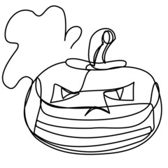 Pumpkin in a medical mask in one line on a white background. Halloween at Covid Time. Stock illustration with element of mystical holiday.