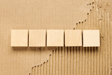 Five Wooden block with copy spase or Fill in the blank, Wooden toys, An empty space to fill up seven characters, Arrange the dice horizontally. 5