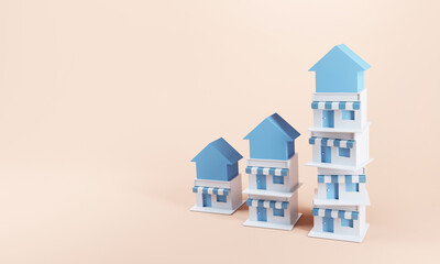 Franchise business growth with arrow symbol, copy space. 3d render.