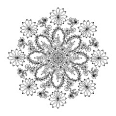 black and white floral mandala for coloring, self design, print, wallpaper and background