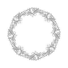 Christmas black and white wreath illustration for coloring, print, self design, wallpaper and background 