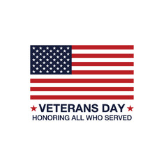 November 11. Vector illustration of American veterans day, with flag. National day. USA
