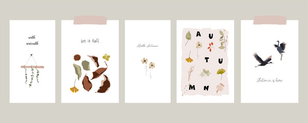 Autumn postcards or greeting cards template collection 
