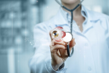 Concept of modern diagnostics research and treatment of patient eye.
