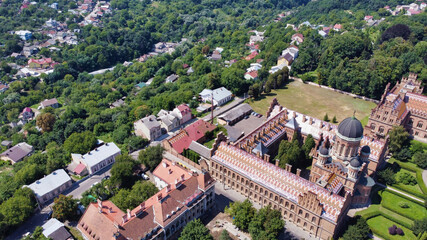 Fototapeta na wymiar View of the buildings inside the Residence of Bukovinian and Dalmatian Metropolitans. Yuriy Fedkovych Chernivtsi National University. Ukraine. Europe