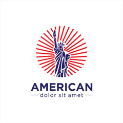 Statue of liberty Logo Design Vector. New York landmark and symbol of Freedom and Democracy. Flat vector design for emblem, postcard and banner © blueberry 99d