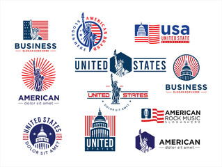 Set of Made in usa logo Label for patriot american flag and special symbols for vector usa stamps design