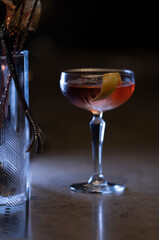 Delicious elegant orange cocktail in top bar restaurant in bogota colombia