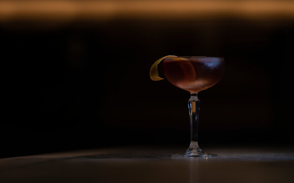 Delicious elegant orange cocktail in top bar restaurant in bogota colombia