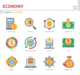 economy icon set,color flat style,vector and illustration
