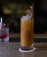 Delicious orange cocktail in top bar restaurant in bogota colombia