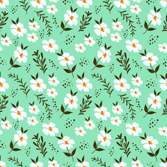 Seamless pattern of vintage floral tropical small flowers and leaves vector illustration