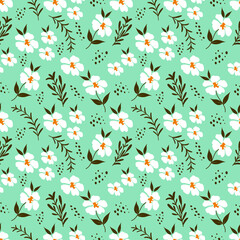 Seamless pattern of vintage floral tropical small flowers and leaves vector illustration
