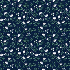 Seamless pattern of vintage floral tropical small flowers and leaves vector illustration